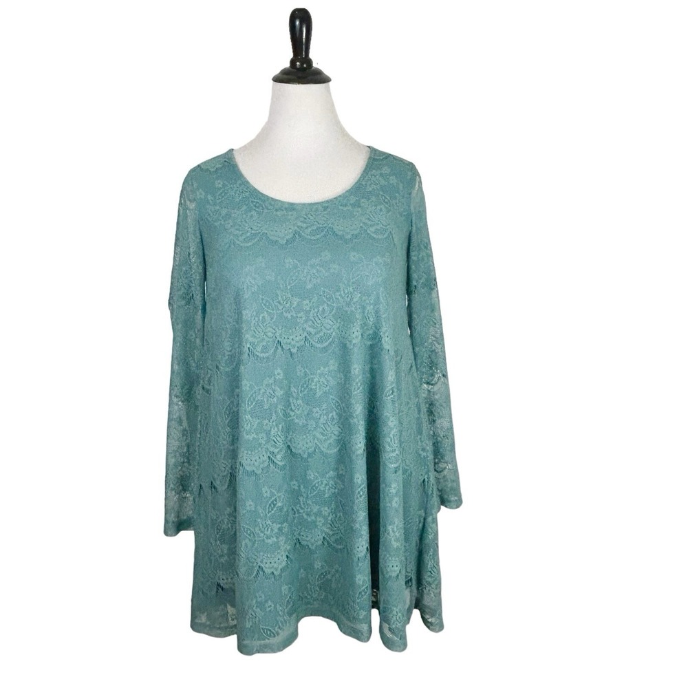 ALTAR'D STATE Teal Green Lace DRESS M Mini Tunic Shift Feminine Fairy Boho